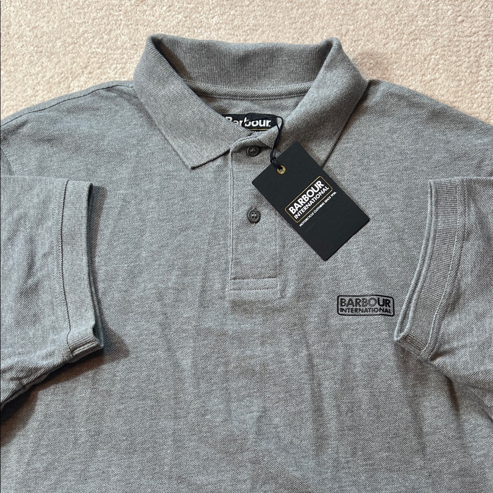 Barbour International Mens Grey‎ Short Sleeve Polo Shirt Size L Motorcycle Cloth